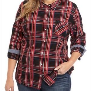 Tommy Hilfiger plaid button front roll tab sleeve